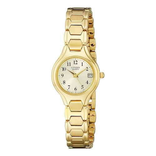 Ladies Quartz Gold-Tone Stainless Steel Watch Champagne Dial