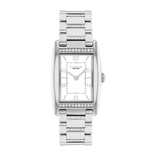 Ladies' Reese Rectangle Silver-Tone Stainless Steel Crystal Watch  White Dial