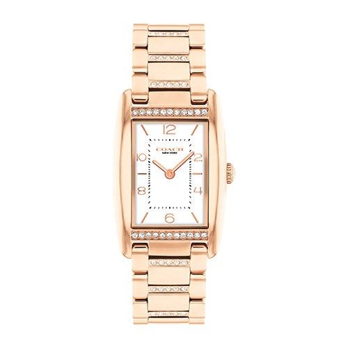 Ladies' Reese Rectangle Gold-Tone Stainless Steel Crystal Watch  White Dial