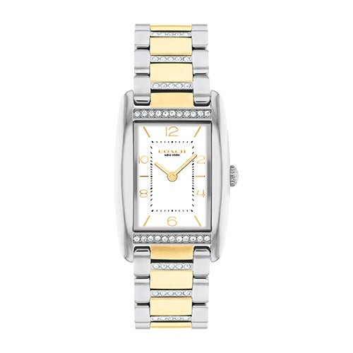 Ladies' Reese Rectangle Two-Tone Stainless Steel Crystal Watch  White Dial