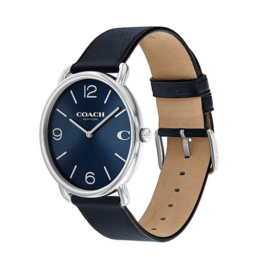Men's Elliot Navy Leather Strap Watch  Navy Dial