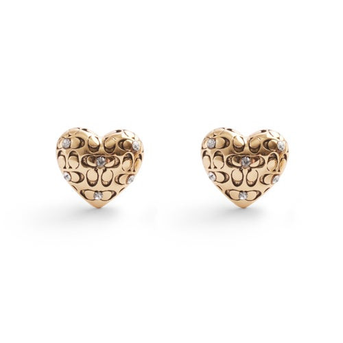 Quilted C Heart Stud Earrings Gold