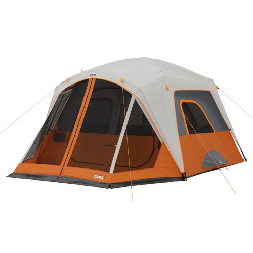 6 Person Straight Wall Cabin Tent w/ Screen Room Orange