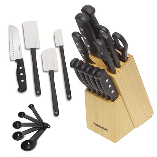 22pc Triple Rivet Never Needs Sharpening Knife Block w/ Kitchen Tools