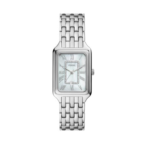 Ladies Raquel Silver-Tone Stainless Steel Rectangle Watch MOP Dial