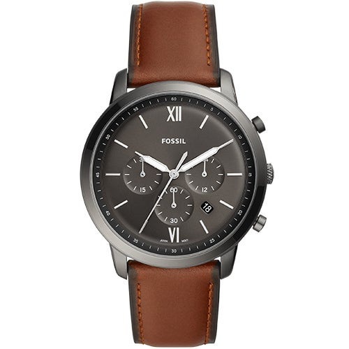 Mens Neutra Chronograph Gray & Amber Brown Leather Strap Watch Gray Dial