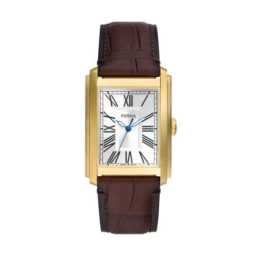Men's Caraway Gold & Brown Leather Strap Watch  Silver Dial
