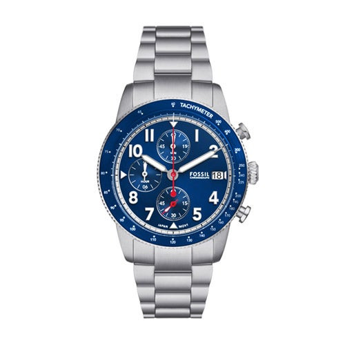 Men's Sport Tourer Chronograph Silver Stainless Steel Watch  Blue Dial