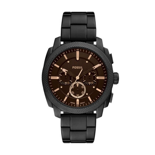 Mens Machine Chronograph Black Ion-Plated Stainless Steel Watch Brown Dial