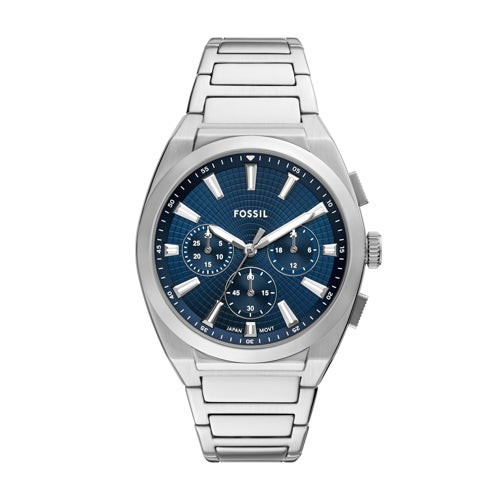 Mens Everett Chronograph Silver-Tone Stainless Steel Watch Navy Dial
