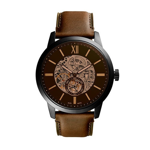 Men's Townsman Large Automatic Brown Leather Strap Watch  Brown Dial