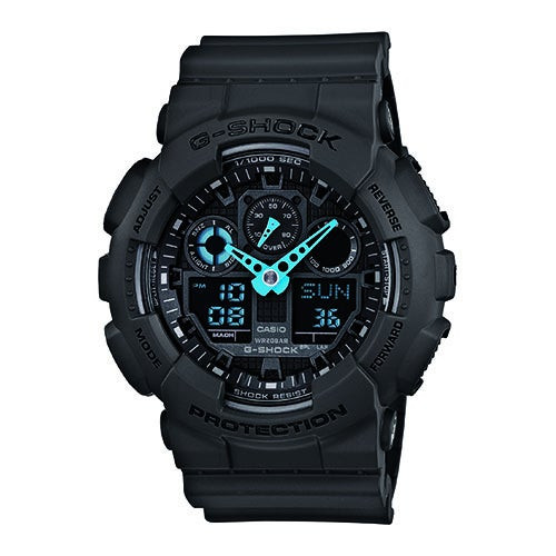 G-Shock Analog Digital Gray and Neon Blue Watch
