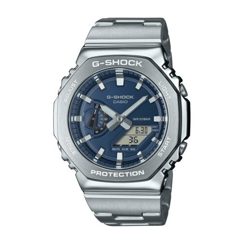 Mens 2100 G-Shock Octagon G-Steel Stainless Steel Watch Navy Blue Dial