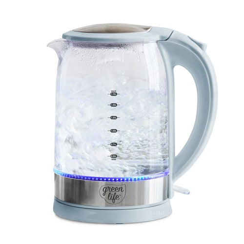 Qwik & EZ Electric Glass Kettle Blue Haze