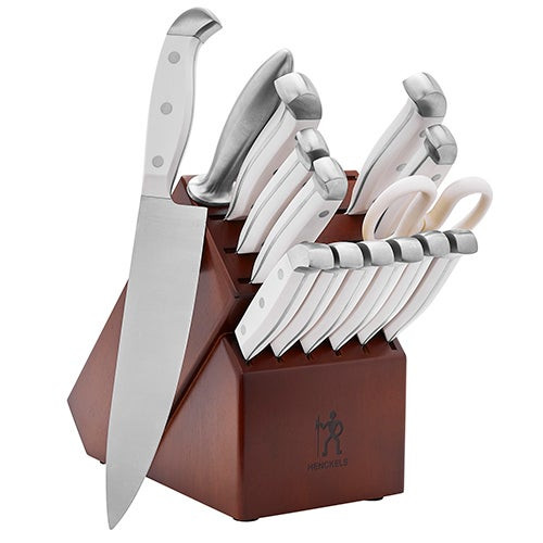 Statement 15pc Knife Block Set w/ White Handles