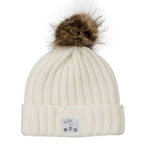 Bluetooth Wireless Music Beanie  w/ Built-in Speakers and Mic White