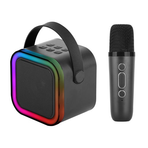 Mini Karaoke Bluetooth Speaker w/ Wireless Mic & Front RGB Black