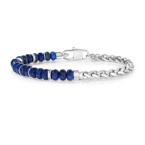 Mens Sterling Silver & Lapis Chain Bracelet