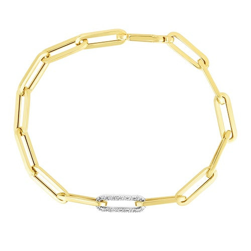 Paperclip Bracelet w/ Diamond Accent Link Gold