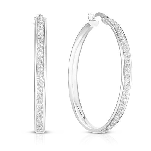 Sterling Silver 35x3mm Glitter Hoop Earrings