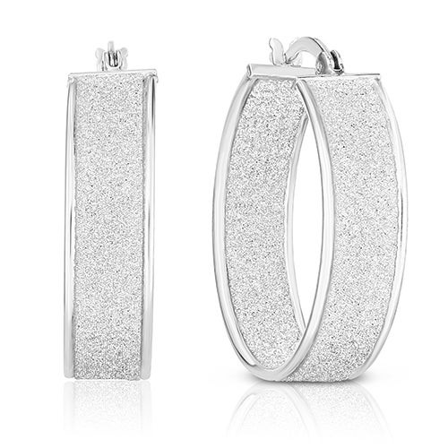 Sterling Silver 25x6mm Glitter Hoop Earrings