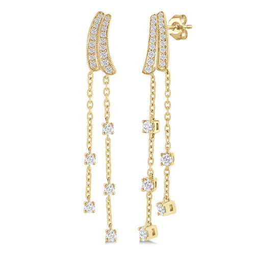 Diamond Chain Dangler Long Earrings Gold