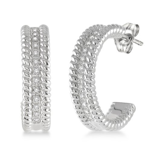 Bold Diamond Hoop Earrings Silver