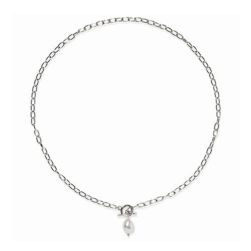 Paperclip Pearl Necklace Silver