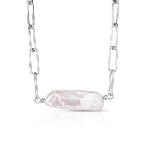 Iridescent Pearl Necklace Silver