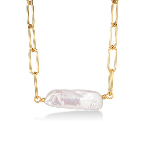 Iridescent Pearl Necklace Gold