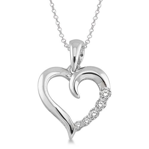 Diamond Heart Pendant Necklace Silver