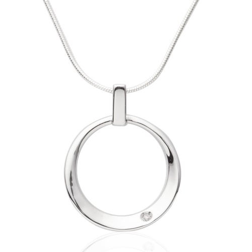 Circle Pendant Diamond Necklace Silver