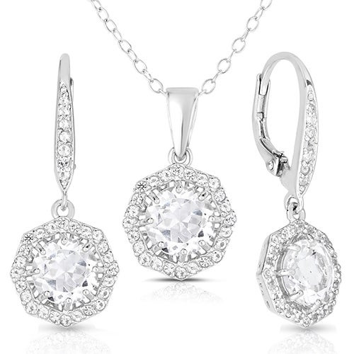 White Topaz Earrings & Necklace Set