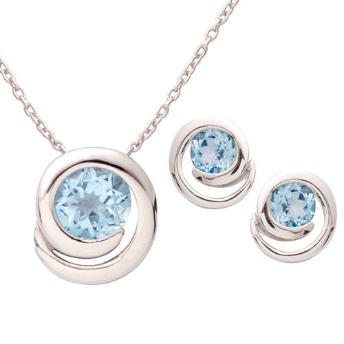 Silver Swirl Blue Topaz Earring & Necklace Set
