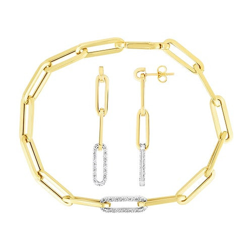 Diamond Paperclip Pendant Bracelet & Earring Set