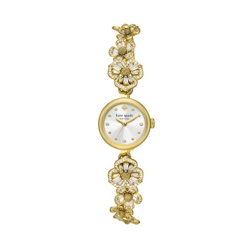 Ladies Monroe Gold-Tone Stainless Steel Floral Watch MOP Dial