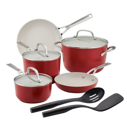 10pc Ceramic Forged Aluminum Cookware Set Empire Red