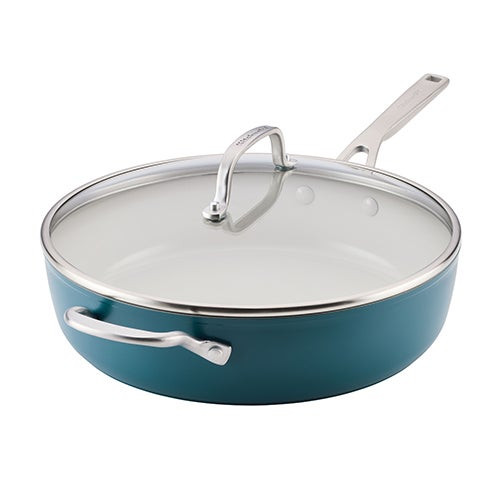 5qt Hard Anodized Ceramic Induction Saute Pan w/ Lid & Handle Porcelain White