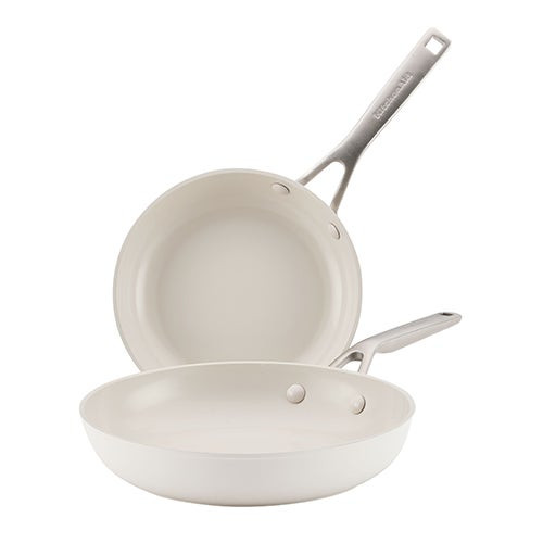 2pc Hard Anodized Ceramic Induction  Frying Pan Set Porcelain White