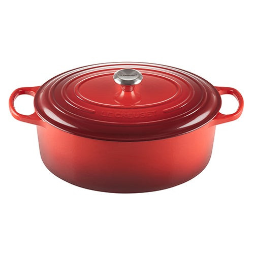 9.5qt Signature Cast Iron Oval Dutch Oven Cerise