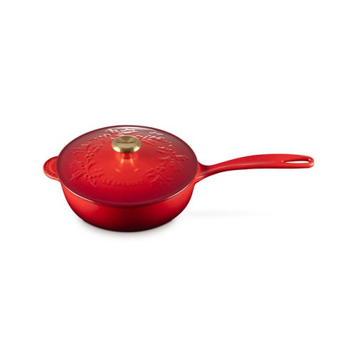 2.25qt Holly Collection Cast Iron Saucier w/ Gold Knob Cerise