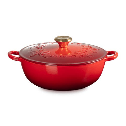 4.5qt Holly Collection Cast Iron Traditional Chefs Oven w/ Gold Knob Cerise