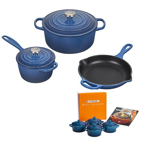 5pc Cast Iron Cookware w/ 4pk 8oz Mini Cocottes Marseille