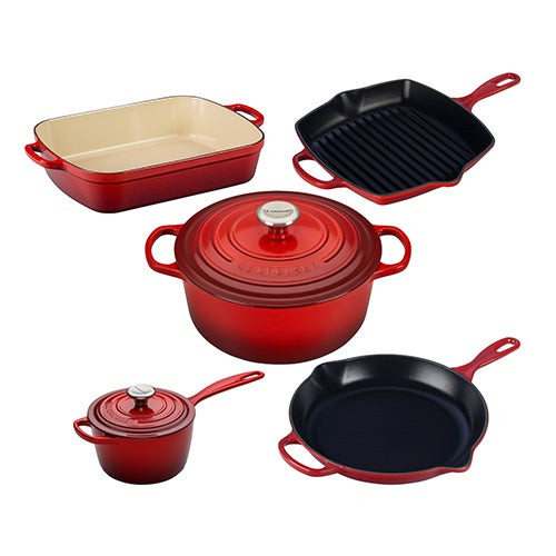 7pc Signature Cast Iron Cookware Set Cerise