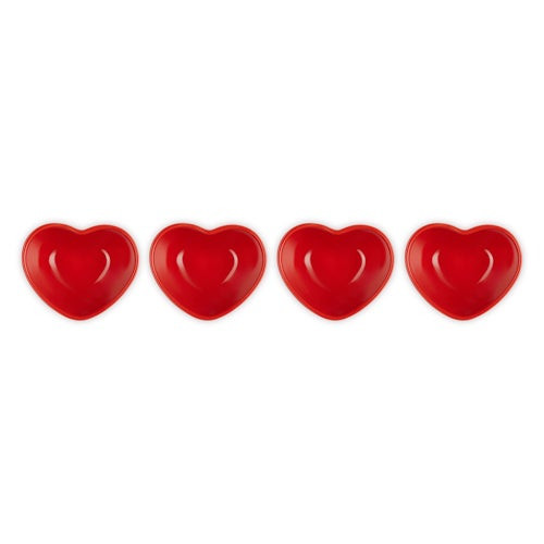 4pc Stoneware Mini Heart Pinch Bowl Set Cerise