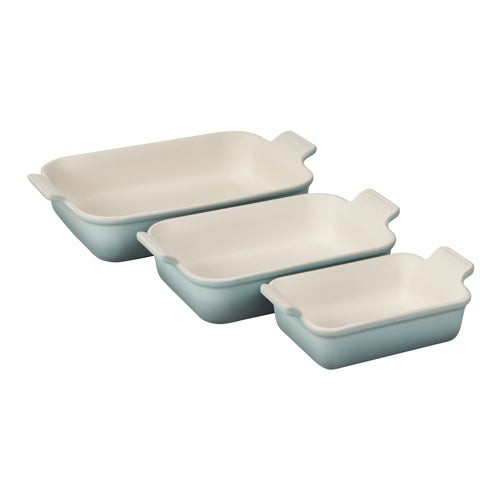 3pc Heritage Stoneware Rectangular Baking Dish Set Sea Salt