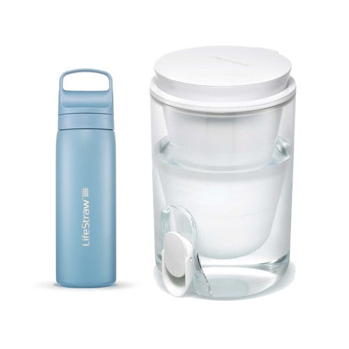 LifeStraw Go 18oz SS Water Filter Bottle w/ Home Studio 10 Cup Dispenser