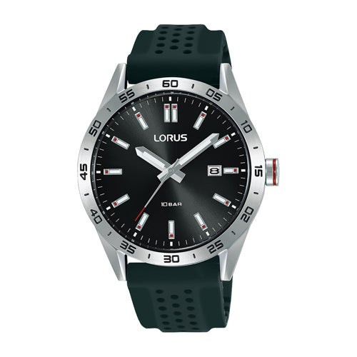 Unisex Sport Silver & Black Silicone Strap Watch Black Dial