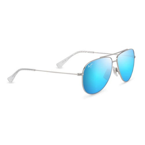 Hau'oli XS Polarized Sunglasses  Shiny Silver & Crystal Frame  Blue Hawaii Lens