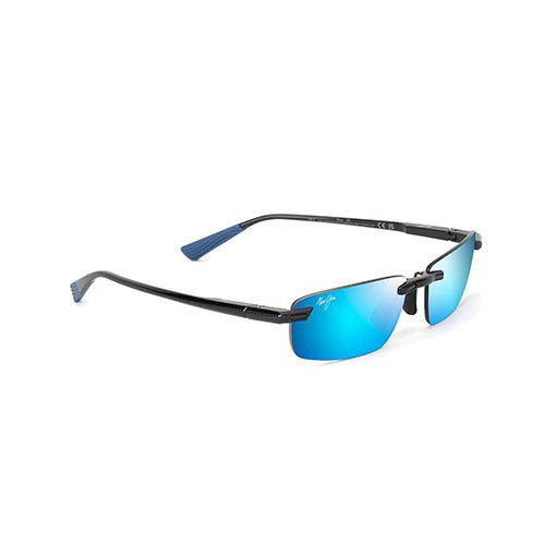 Ilikou Polarized Sunglasses Shiny Black Frame Blue Hawaii Lens